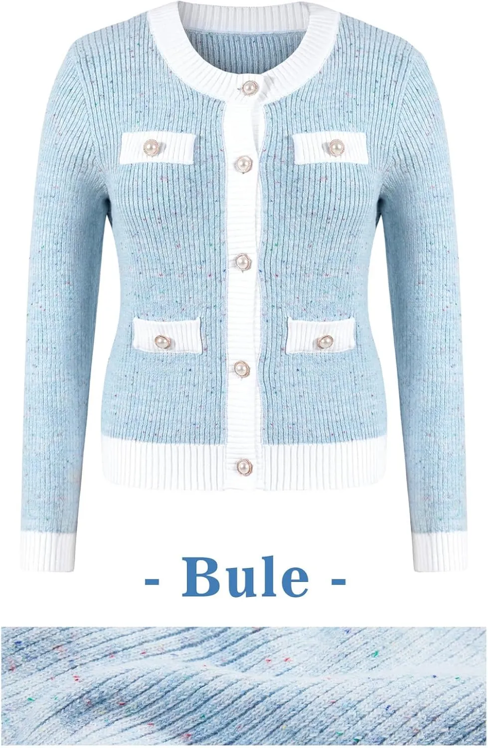 Langwyqu Womens Long Sleeve Button Down Cardigan Sweaters Cropped Open Front Tweed Jacket Fall Elegant Knit Tops