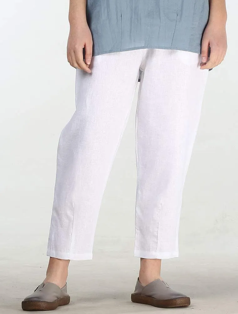 LaovanIn Women's Linen Cropped Pants Tapered Ankle Capris Trousers Elastic Waist