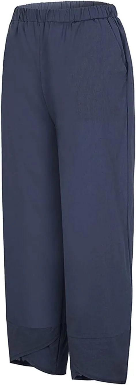 LCMTWX Womens Wide Leg Pants Summer Elastic High Waist Linen Pants Straight Leg Wide Leg Cropped Pants Cotton Pants Petite