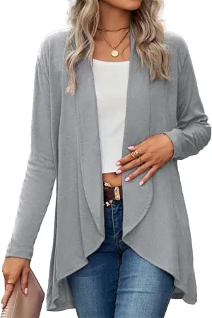 Lightweight Cardigan for Women Soft Drape Casual Open Front Dusters Soild Color Long Sleeve Cardigans