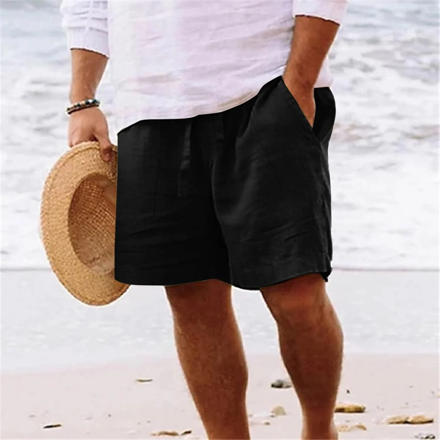 Linen Shorts for Men Pull On Lounge Bermuda Shorts Casual Gym Workout Shorts Plus Size Joggers Athletic Shorts