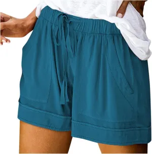 Linen Shorts for Women Casual Summer Summer Shorts Beach Holiday Stylish Drawstring Lounge Shorts with Pockets
