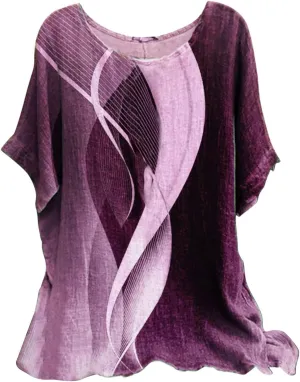 Linen Tops for Women Summer 2024 Plus Size Crewneck Short Sleeve T Shirts Loose Casual Fashion Printed Boho Blouses