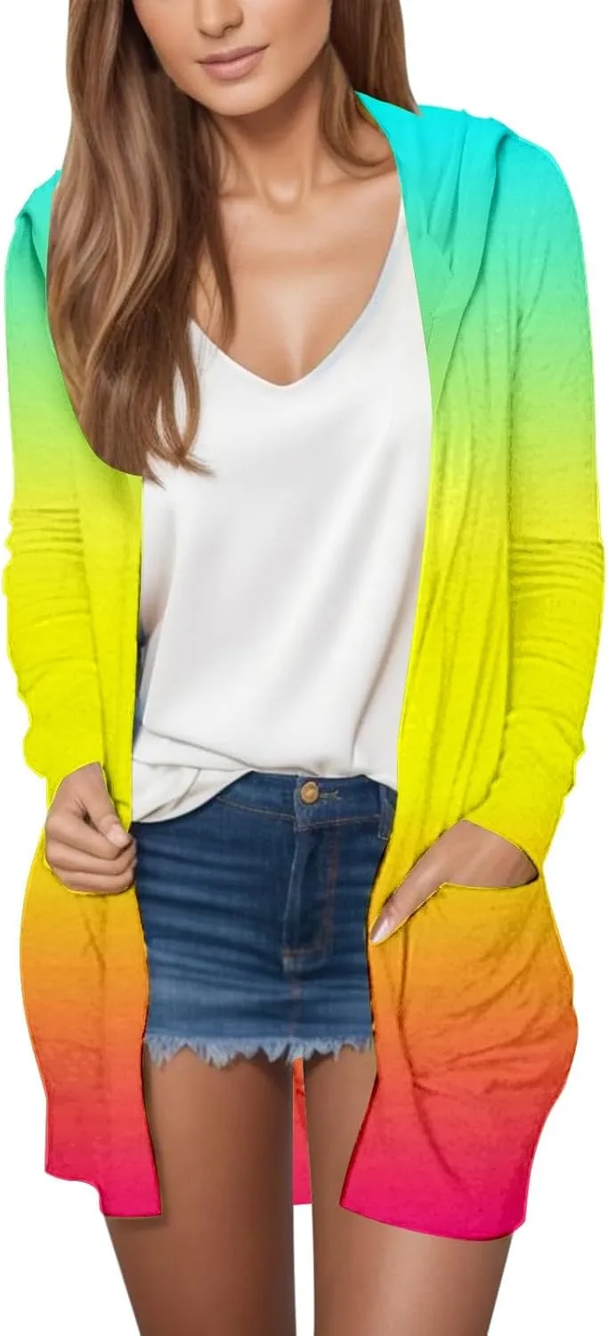 Long Cardigans for Women Trendy 2024 Summer Lightweight Casual Comfy Open Front Hooded Cardigan Sweater with Pocket