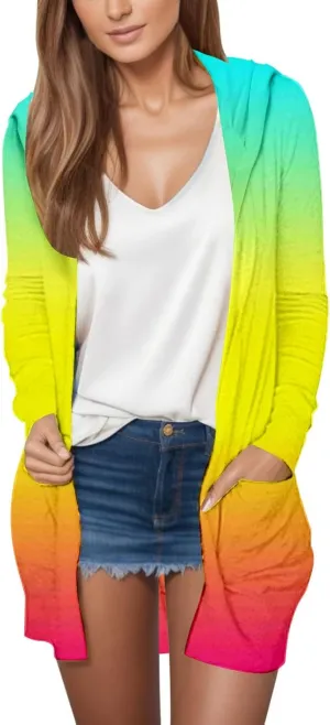 Long Cardigans for Women Trendy 2024 Summer Lightweight Casual Comfy Open Front Hooded Cardigan Sweater with Pocket