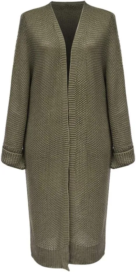 Long Chunky Knitted Cardigan for Women Balloon Sleeve Open Front Cardigans Lightweight Casual Trendy Wrap Knitwear