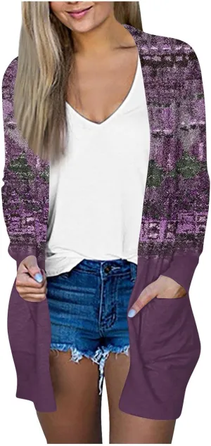 Long Sleeve Cardigan for Women Plus Size Open Front Kimono Cardigan with Pockets Elastic Loose Fit Tunic Shirts
