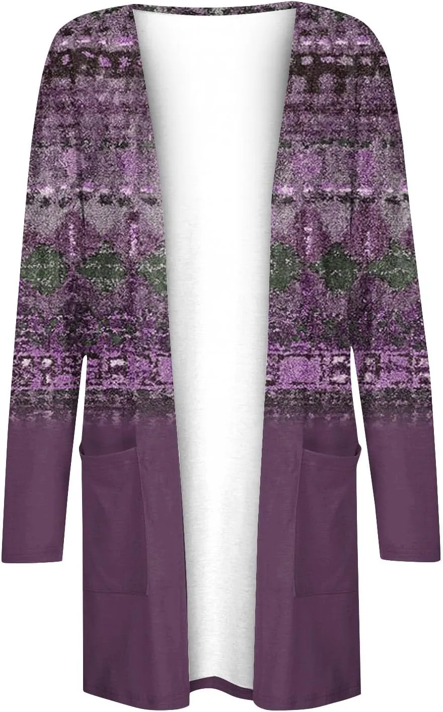 Long Sleeve Cardigan for Women Plus Size Open Front Kimono Cardigan with Pockets Elastic Loose Fit Tunic Shirts