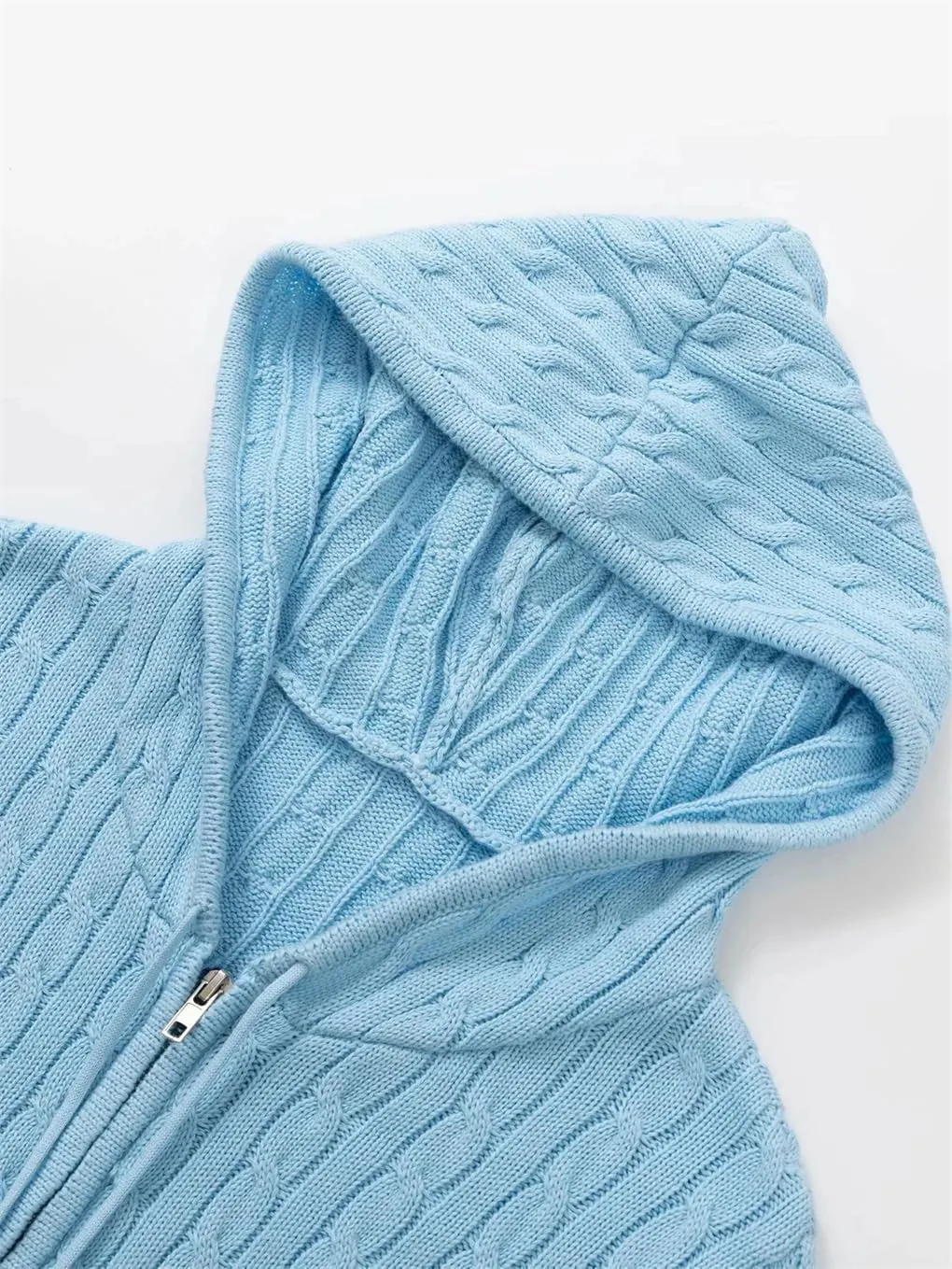 Long Sleeve Top Cropped Cardigans Women Knit Sweaters Zipper Up Cardigan Hooded Sweater Coat