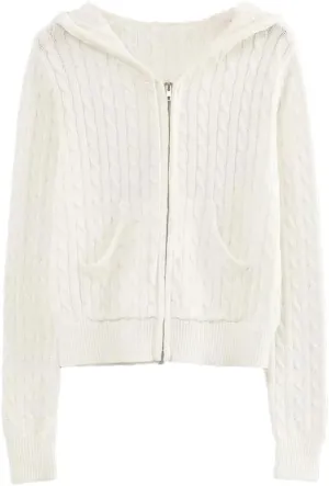 Long Sleeve Top Cropped Cardigans Women Knit Sweaters Zipper Up Cardigan Hooded Sweater Coat