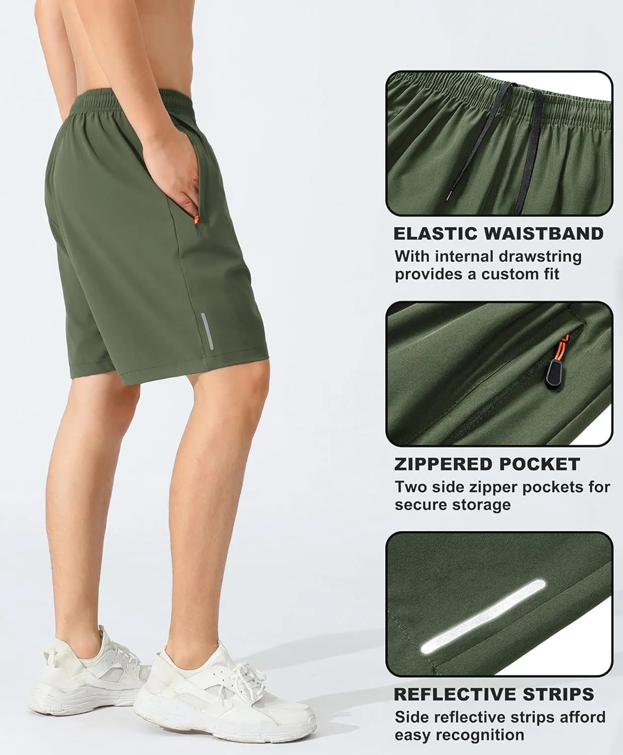 LOUECHY Men's Running Shorts Lightweight Quick Dry Workout Shorts Gym Athletic Shorts with Zipper Pockets