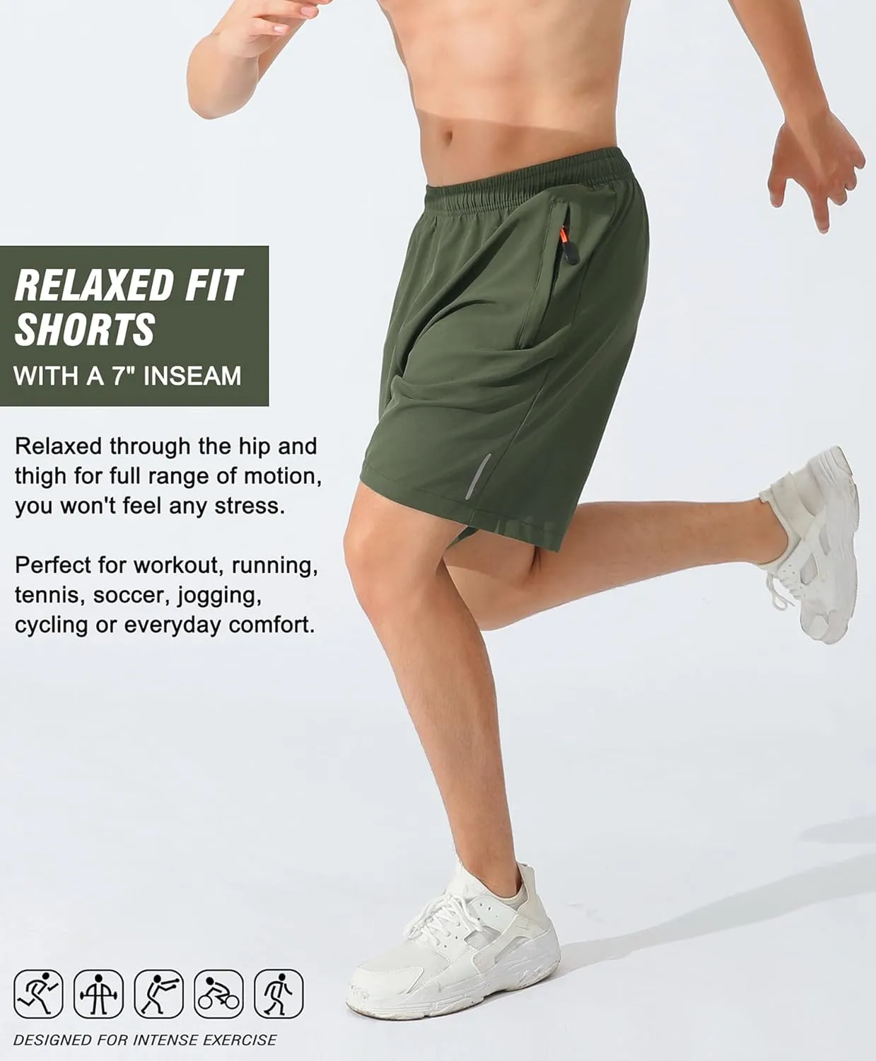 LOUECHY Men's Running Shorts Lightweight Quick Dry Workout Shorts Gym Athletic Shorts with Zipper Pockets