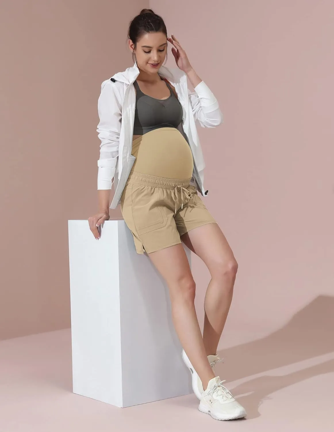 Maacie Maternity Hiking Shorts Quick Dry Waterproof 5" Workout Sports Shorts Outdoor Casual