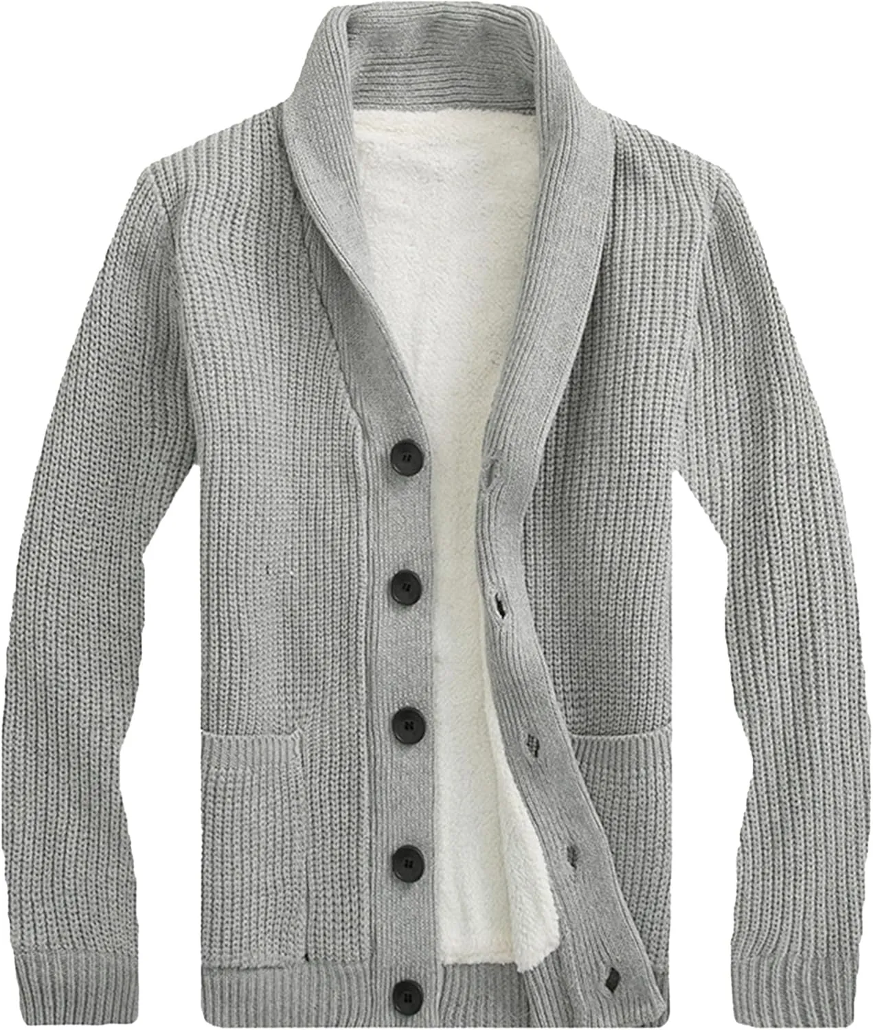 Men Button Down Wool Cardigan Slim Fit Shawl Collar Cardigans Sweater Stand Collar Button Knit Jacket
