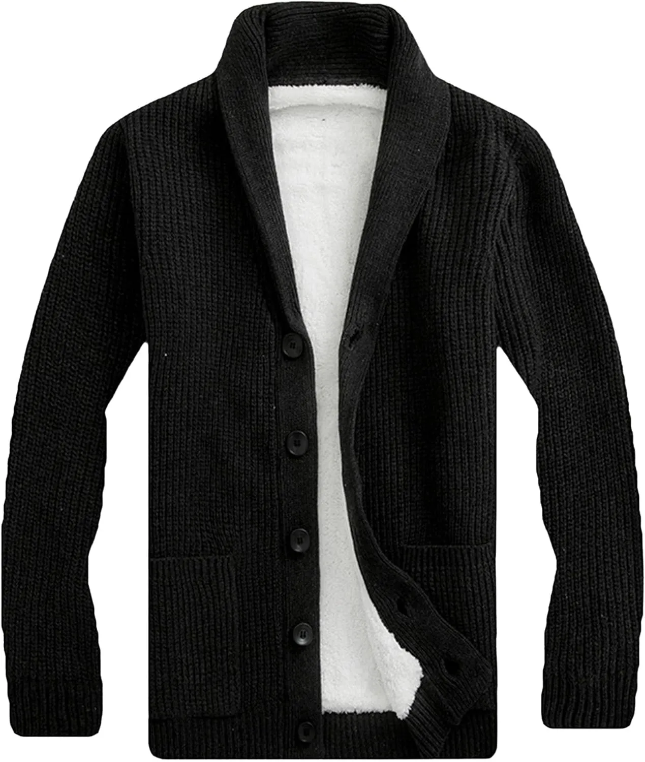 Men Button Down Wool Cardigan Slim Fit Shawl Collar Cardigans Sweater Stand Collar Button Knit Jacket