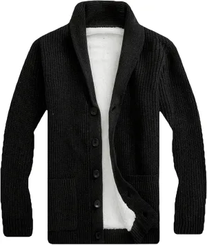 Men Button Down Wool Cardigan Slim Fit Shawl Collar Cardigans Sweater Stand Collar Button Knit Jacket