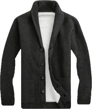 Men Button Down Wool Cardigan Slim Fit Shawl Collar Cardigans Sweater Stand Collar Button Knit Jacket
