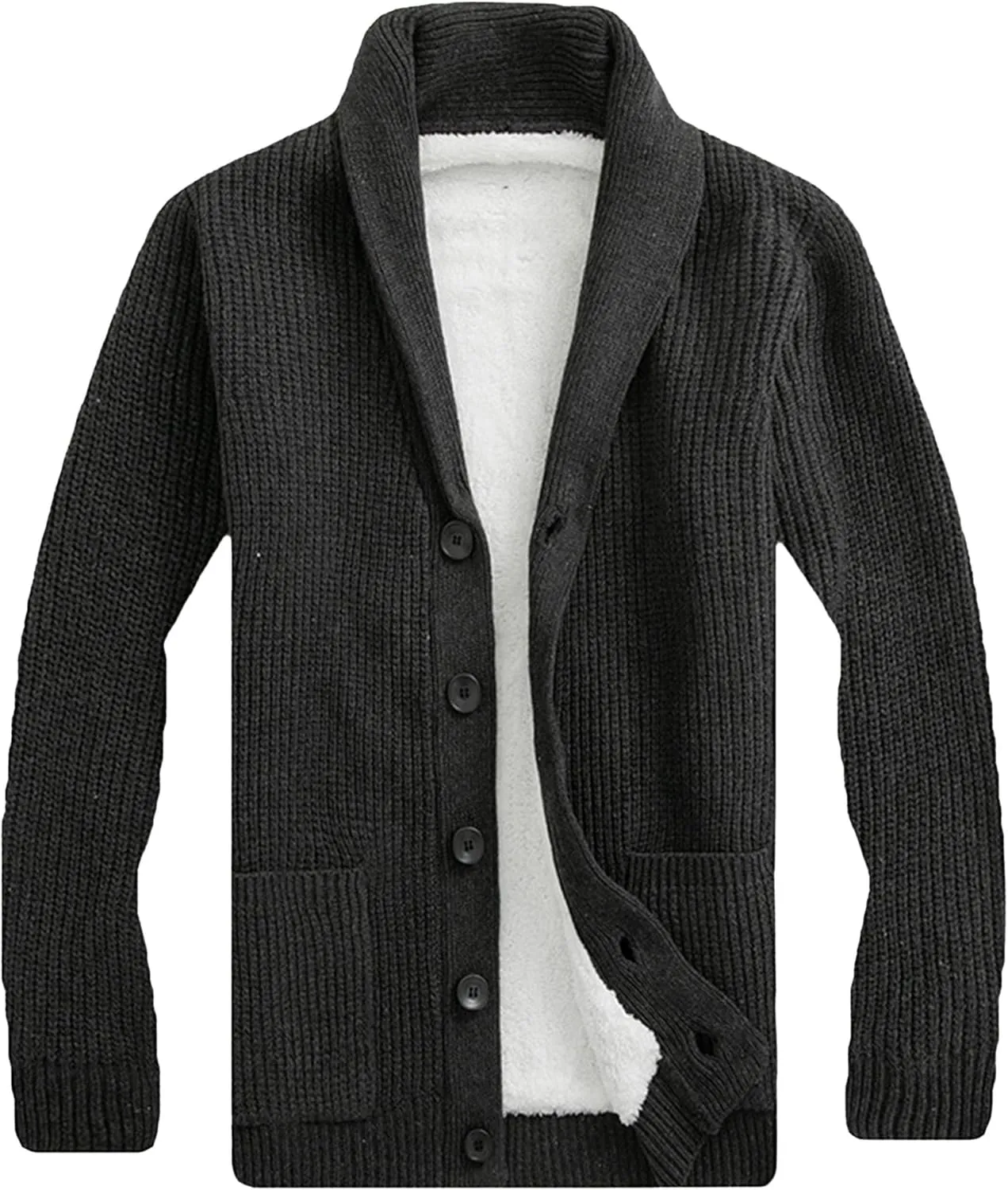 Men Button Down Wool Cardigan Slim Fit Shawl Collar Cardigans Sweater Stand Collar Button Knit Jacket