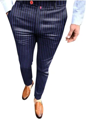 Men Plaid Slant Pocket Tapered Pants Slim Fit Stretch Flat Front Business Golf Pencil Pants Modern Grid Tailored Pants