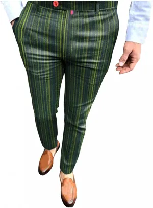 Men Plaid Slant Pocket Tapered Pants Slim Fit Stretch Flat Front Business Golf Pencil Pants Modern Grid Tailored Pants