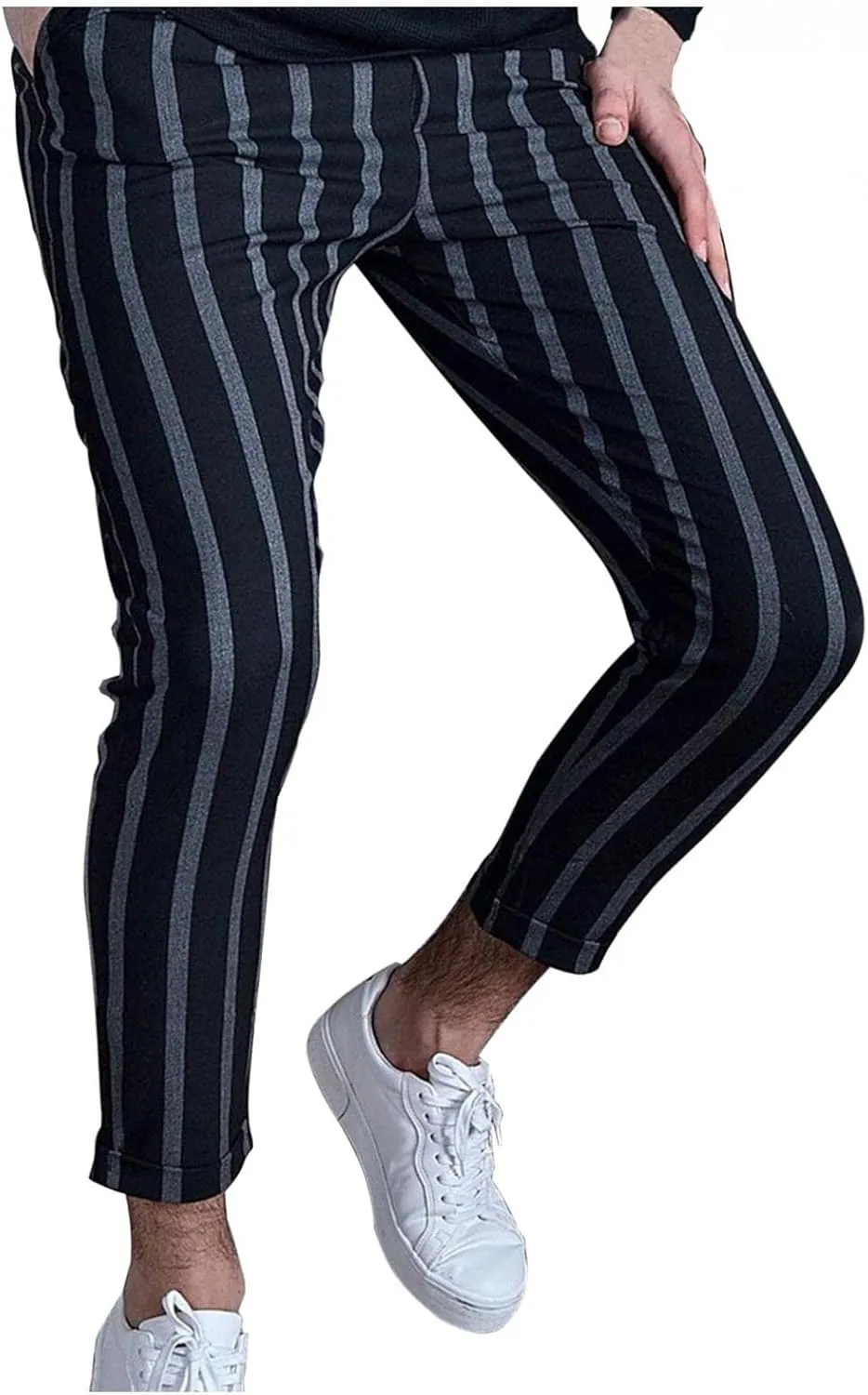 Men Plaid Slant Pocket Tapered Pants Slim Fit Stretch Flat Front Business Golf Pencil Pants Modern Grid Tailored Pants