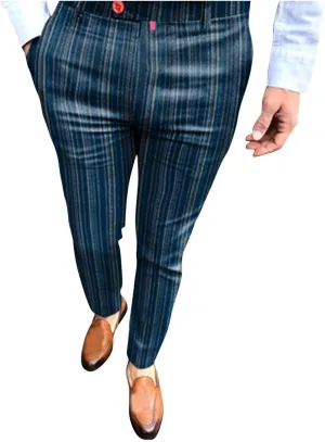 Men Plaid Slant Pocket Tapered Pants Slim Fit Stretch Flat Front Business Golf Pencil Pants Modern Grid Tailored Pants