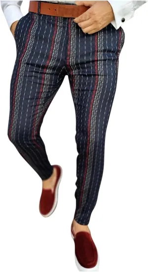 Men Plaid Slant Pocket Tapered Pants Slim Fit Stretch Flat Front Business Golf Pencil Pants Modern Grid Tailored Pants
