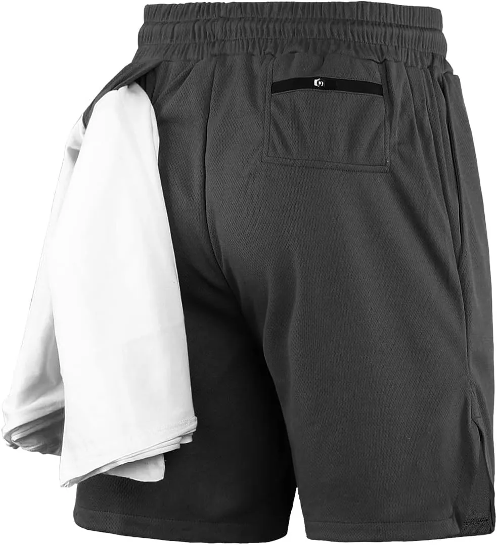 Men Running Shorts with Towel Loop Quick Dry Exercise Shorts for Gym Workout