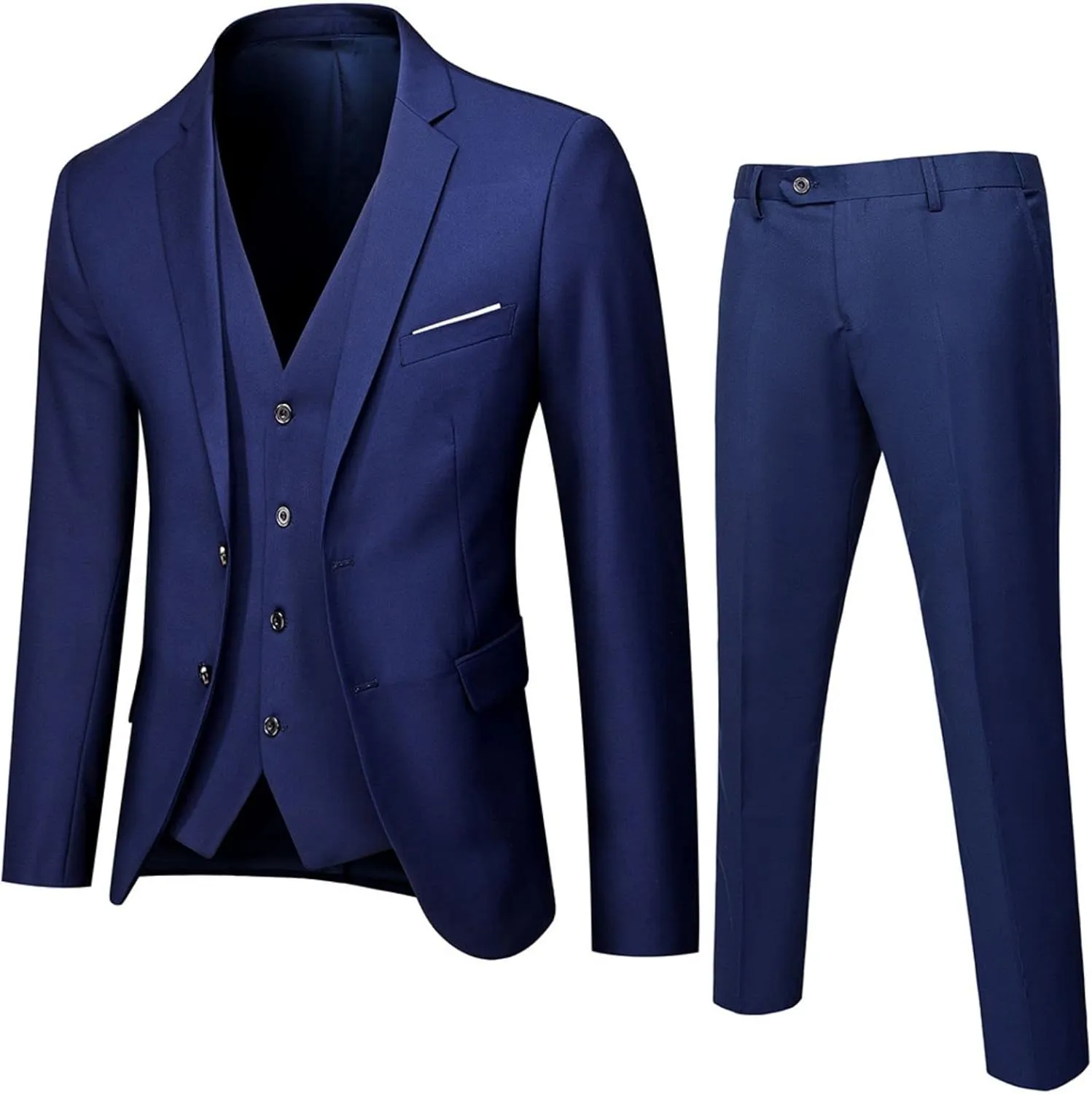 Mens 3 Piece Formal Suit Set Slim Fit Two Button Blazer Jacket Solid Vest Tailored Dress Pants for Business
