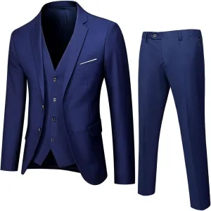 Mens 3 Piece Formal Suit Set Slim Fit Two Button Blazer Jacket Solid Vest Tailored Dress Pants for Business