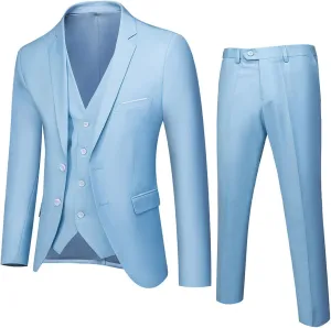 Mens 3 Piece Formal Suit Set Slim Fit Two Button Blazer Jacket Solid Vest Tailored Dress Pants for Business
