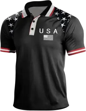 Men's 4th of July 1776 Polo Shirt Patriotic Golf Shirts for Men American Flag Print Short Sleeve T-Shirts