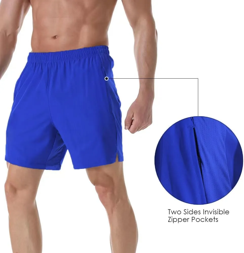 Men's 7" Athletic Running Shorts Lightweight Quick Dry Gym Workout Shorts with Zipper Pockets