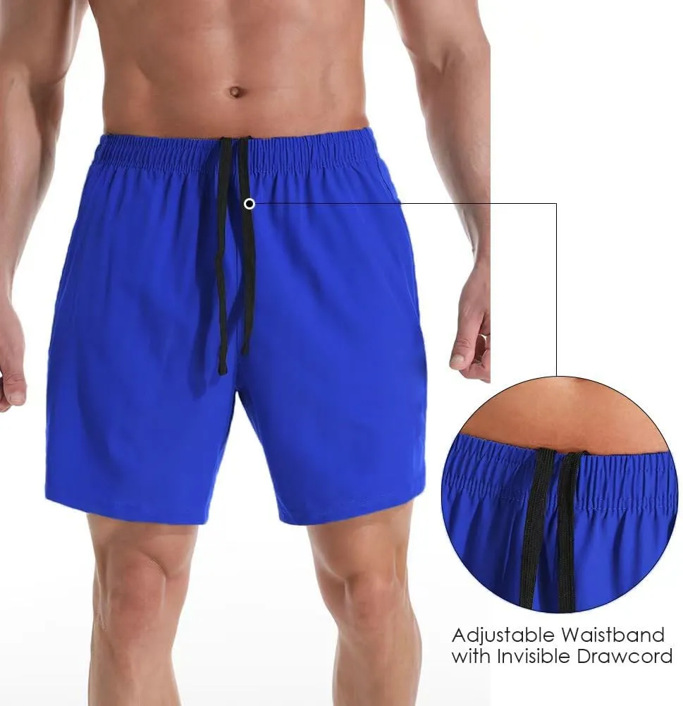 Men's 7" Athletic Running Shorts Lightweight Quick Dry Gym Workout Shorts with Zipper Pockets