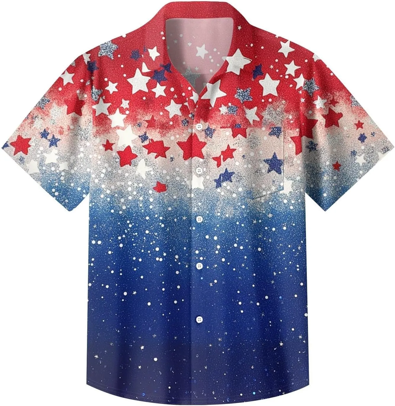 Men's American Flag Print Patriotic Shirt Casual Short Sleeve Hawaiian Button Down Top Summer Vacation Beach Party Blouse