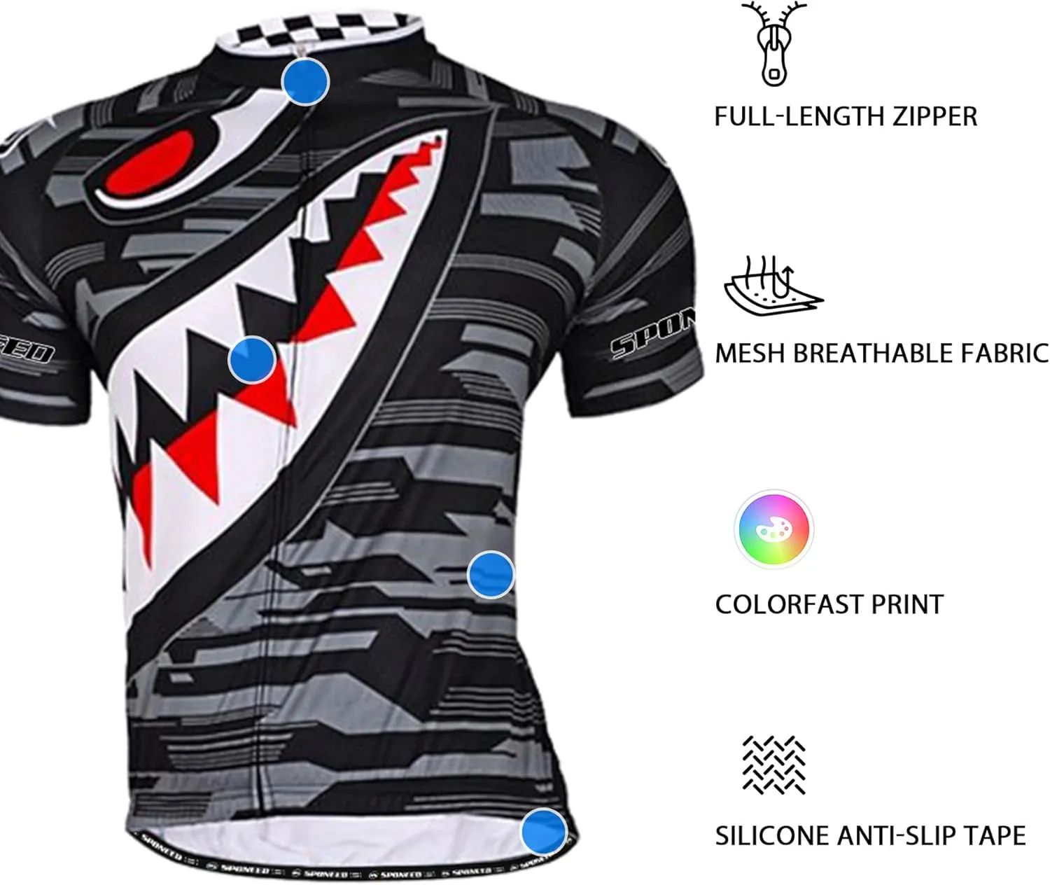 Men's Biking Jersey Full Zip Riding Wear Cycling Clothes by Sponee