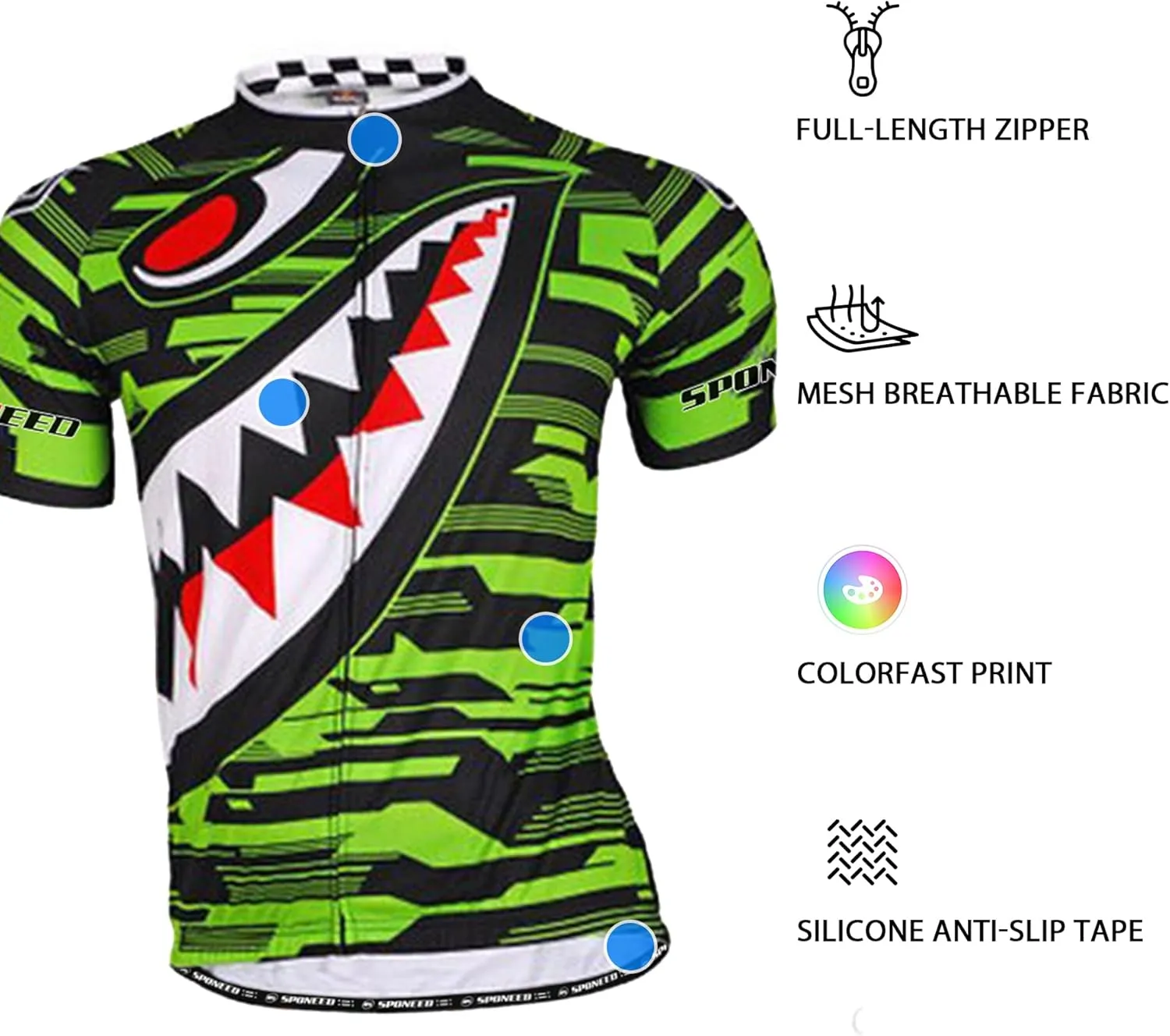 Men's Biking Jersey Full Zip Riding Wear Cycling Clothes by Sponee