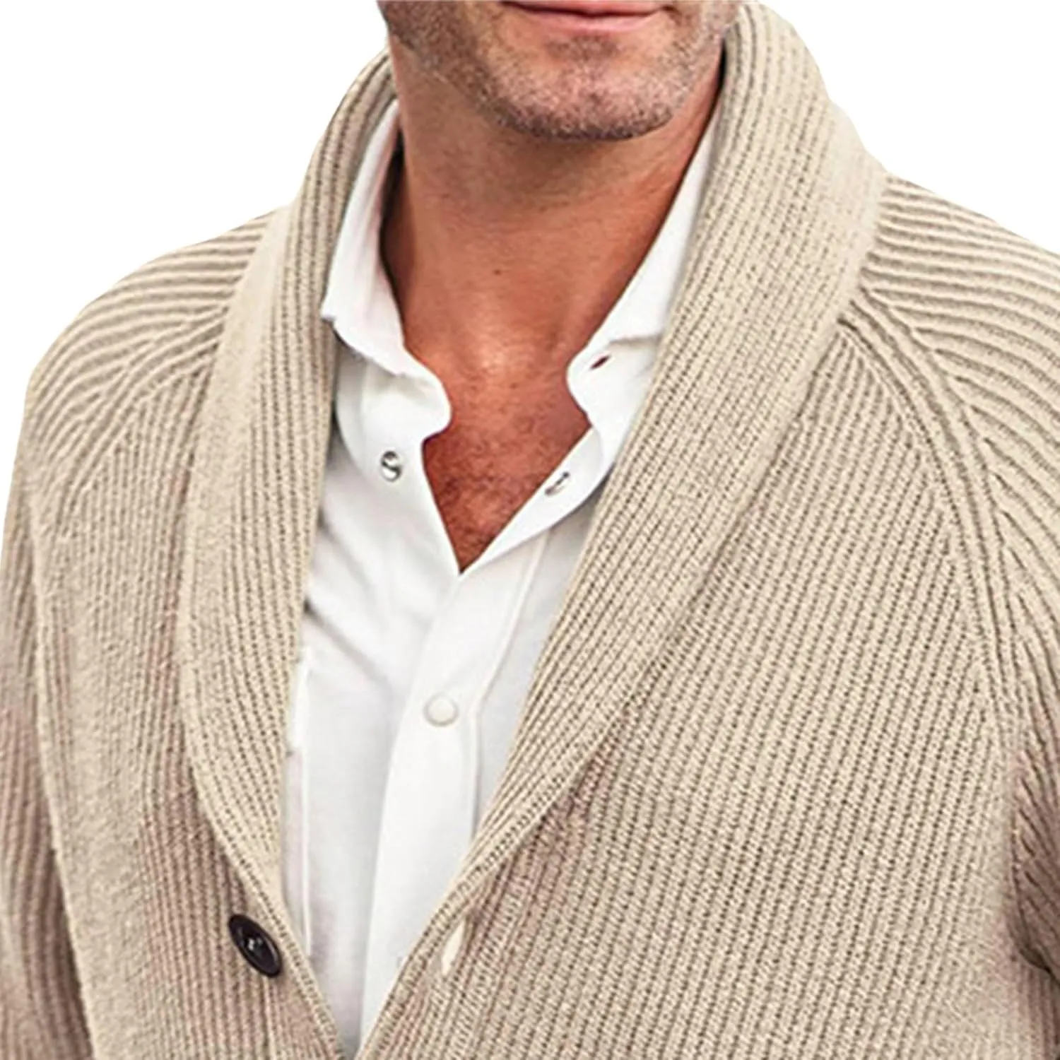 Men's Button Casual Cardigans Shawl Collar Cardigan with Pockets Slim Fit Cable Knit Button Down Cardigan Sweater