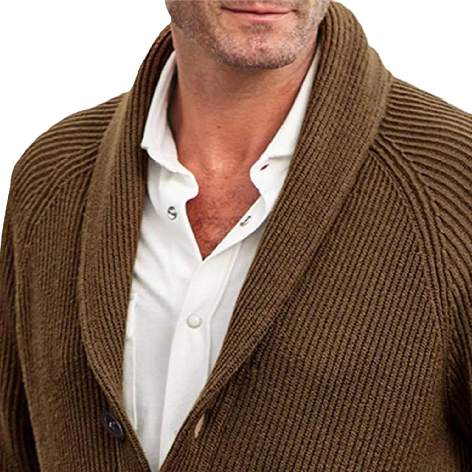 Men's Button Casual Cardigans Shawl Collar Cardigan with Pockets Slim Fit Cable Knit Button Down Cardigan Sweater