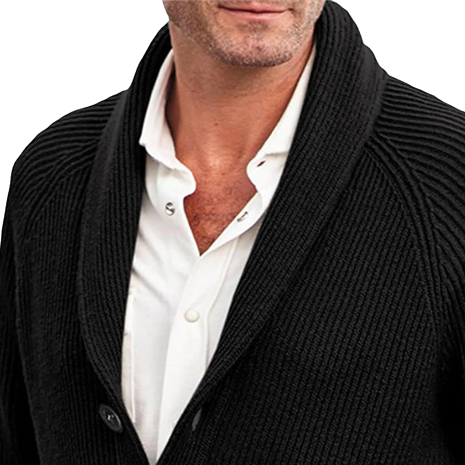Men's Button Casual Cardigans Shawl Collar Cardigan with Pockets Slim Fit Cable Knit Button Down Cardigan Sweater