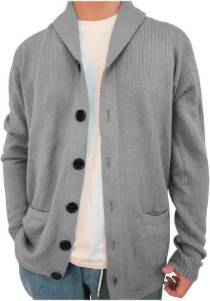 Mens Cardigan Sweater Lightweight Open Front Cardigan Button Down Knit Sweater Casual Long Sleeve Sweater with Pocket