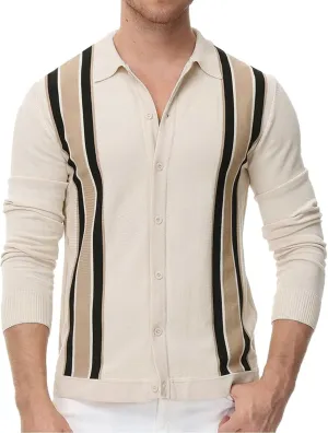 Mens Cardigan Sweater Men's Stripped Button Down Sweaters Label Collar V-Neck Knitted Cardigans Coat Top