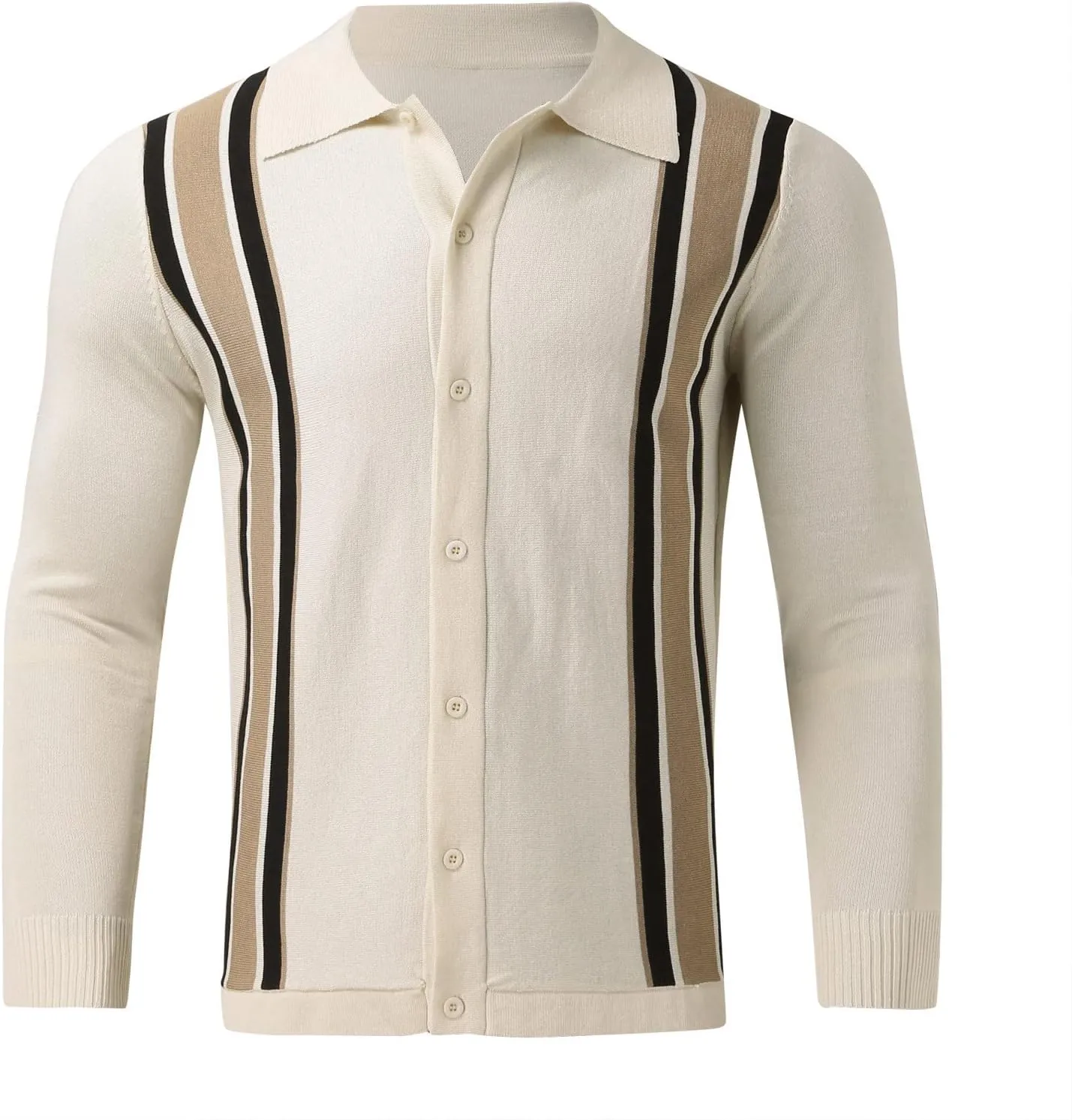 Mens Cardigan Sweater Men's Stripped Button Down Sweaters Label Collar V-Neck Knitted Cardigans Coat Top
