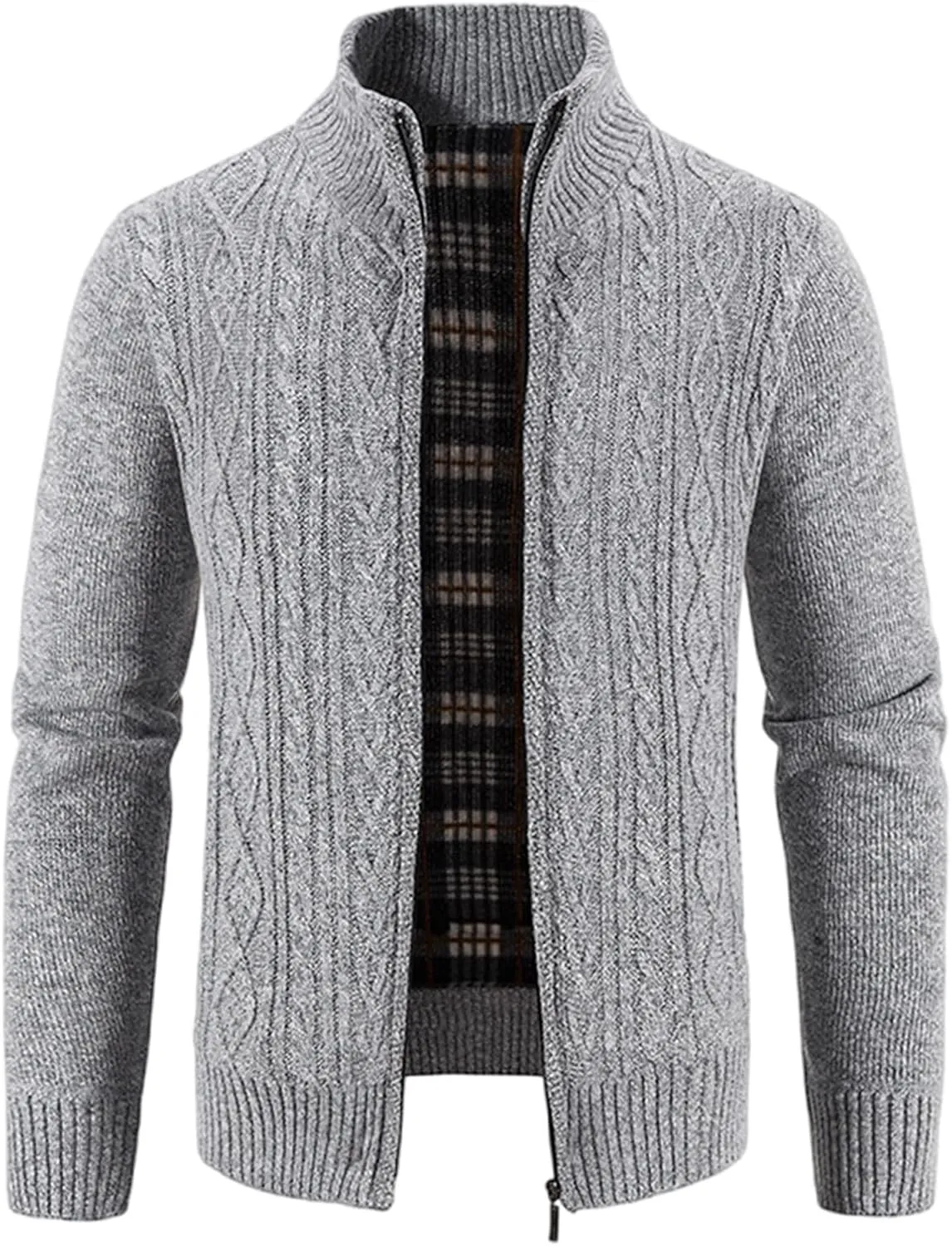 Men's Cardigan Sweaters Button Down Cable Knit Sweater Ribbed Sweater Stand Collar Sweaters Open Front Cardigan