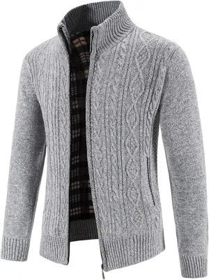 Men's Cardigan Sweaters Button Down Cable Knit Sweater Ribbed Sweater Stand Collar Sweaters Open Front Cardigan