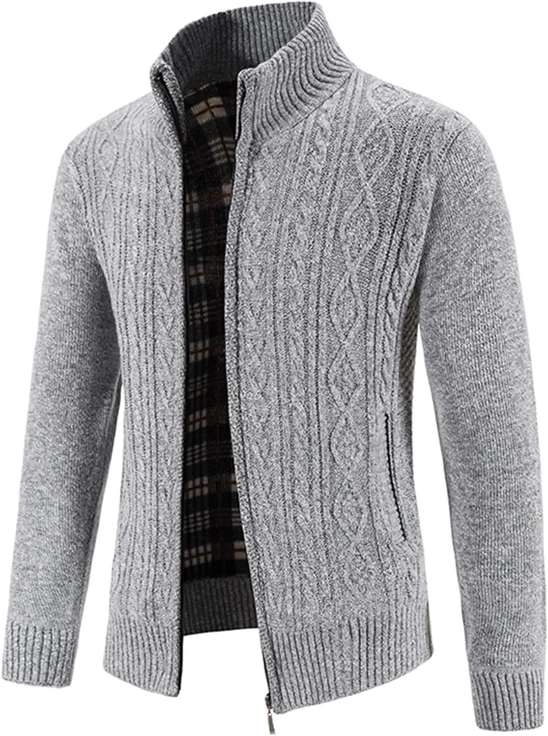 Men's Cardigan Sweaters Button Down Cable Knit Sweater Ribbed Sweater Stand Collar Sweaters Open Front Cardigan