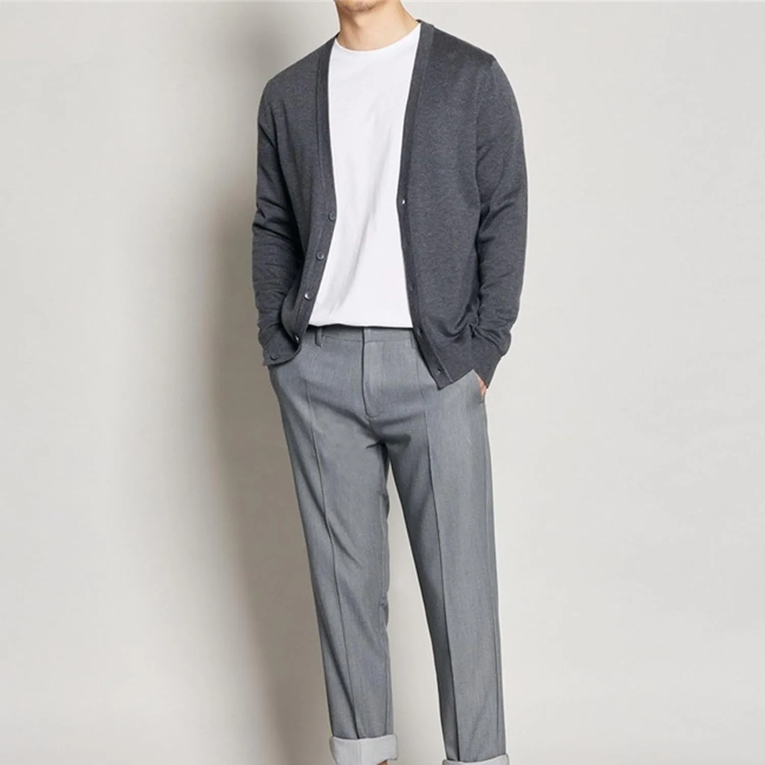Men's Cardigan Sweaters Button V-Neck Knitted Sweaters Casual Slim Fit Long Sleeve Cable Knit Cardigans