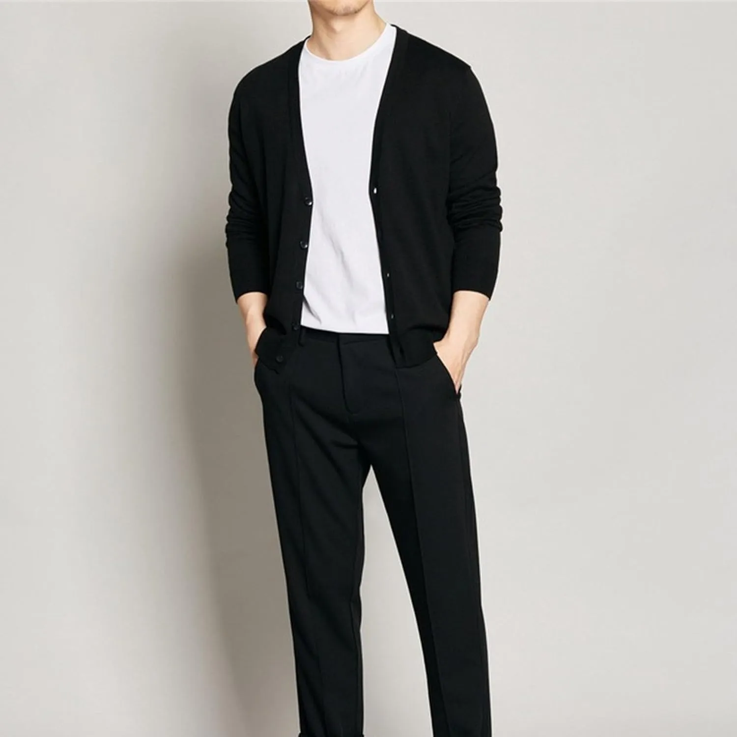 Men's Cardigan Sweaters Button V-Neck Knitted Sweaters Casual Slim Fit Long Sleeve Cable Knit Cardigans