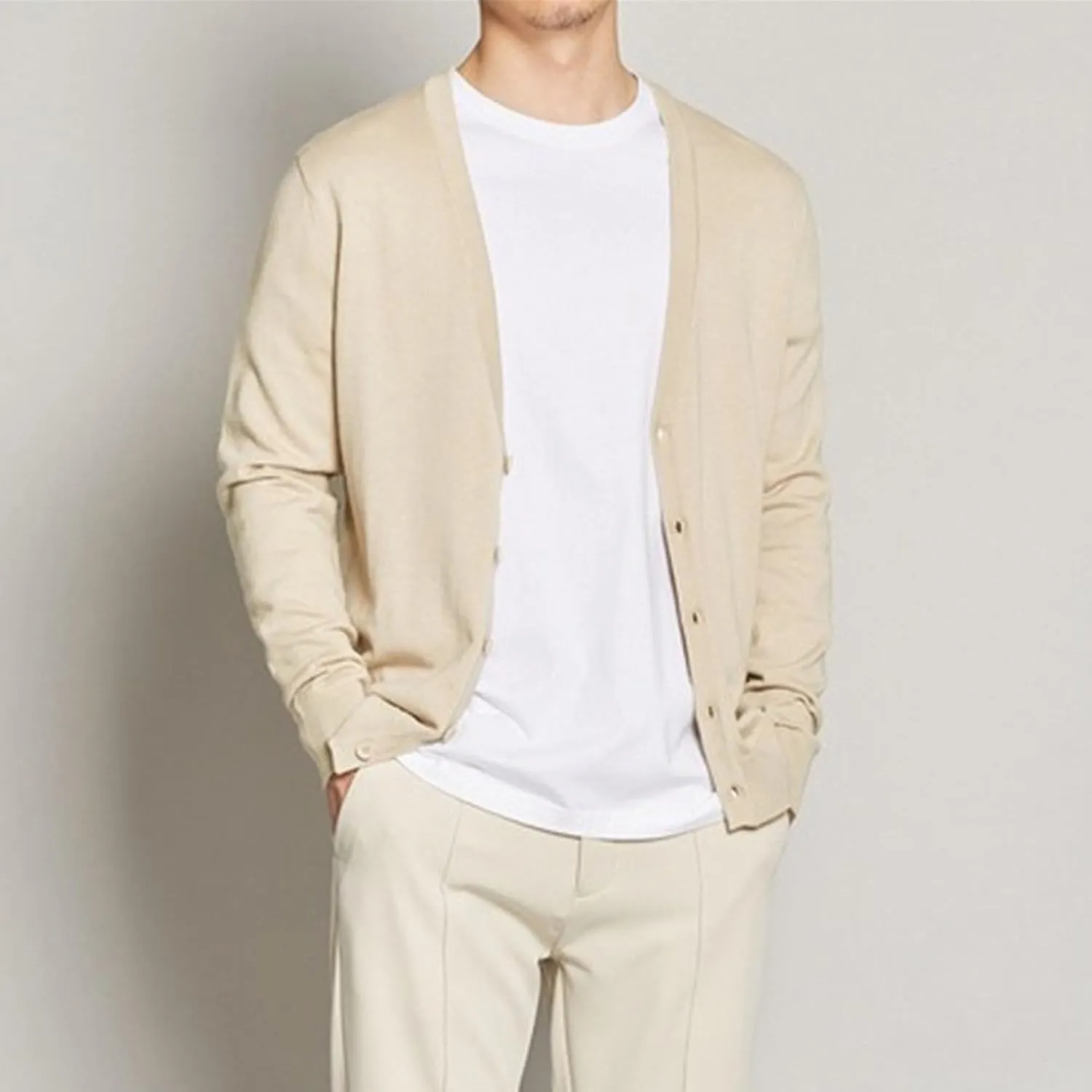 Men's Cardigan Sweaters Button V-Neck Knitted Sweaters Casual Slim Fit Long Sleeve Cable Knit Cardigans