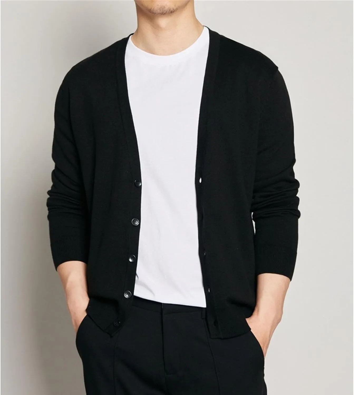 Men's Cardigan Sweaters Button V-Neck Knitted Sweaters Casual Slim Fit Long Sleeve Cable Knit Cardigans